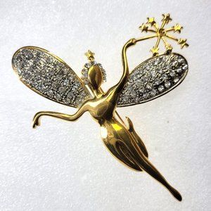 Gold Tone Angel Brooch with Magic Wand